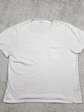 Madewell Garment Dyed All day Crewneck Tee White Size Large L USA GAP Pocket VTG